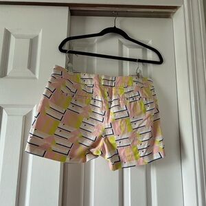 J. Crew Pink and Yellow Bermuda Shorts Geometric Pattern